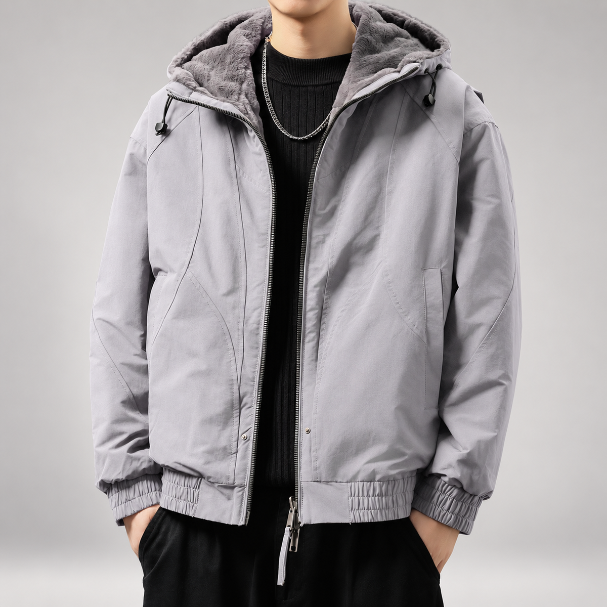 Wilfred Men's Zip-Up Hooded Jacket with Elastic Cuffs