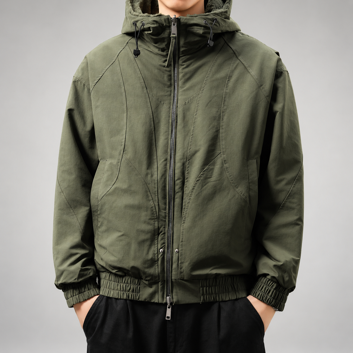 Wilfred Men's Zip-Up Hooded Jacket with Elastic Cuffs
