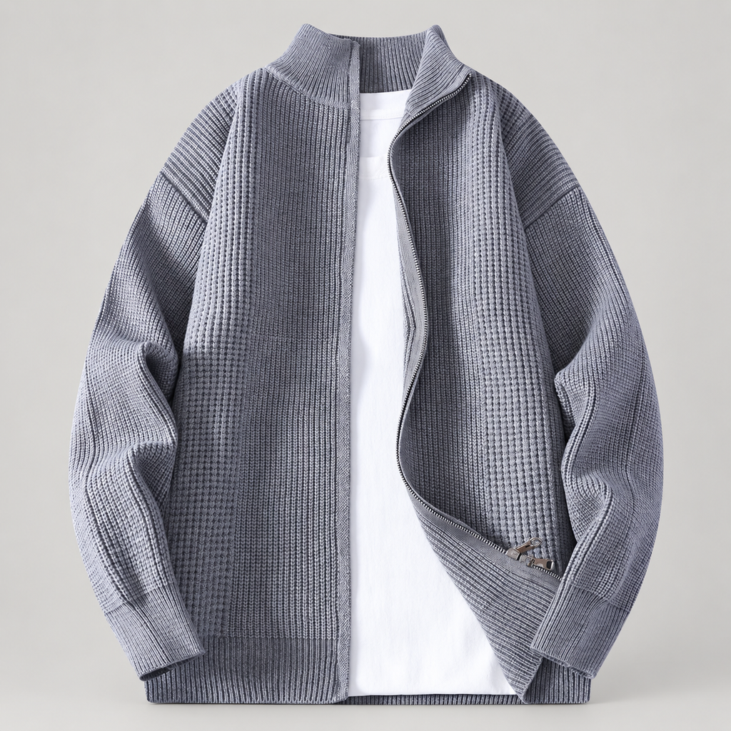 Blaise Men’s Textured Rib-Knit Full-Zip Cardigan