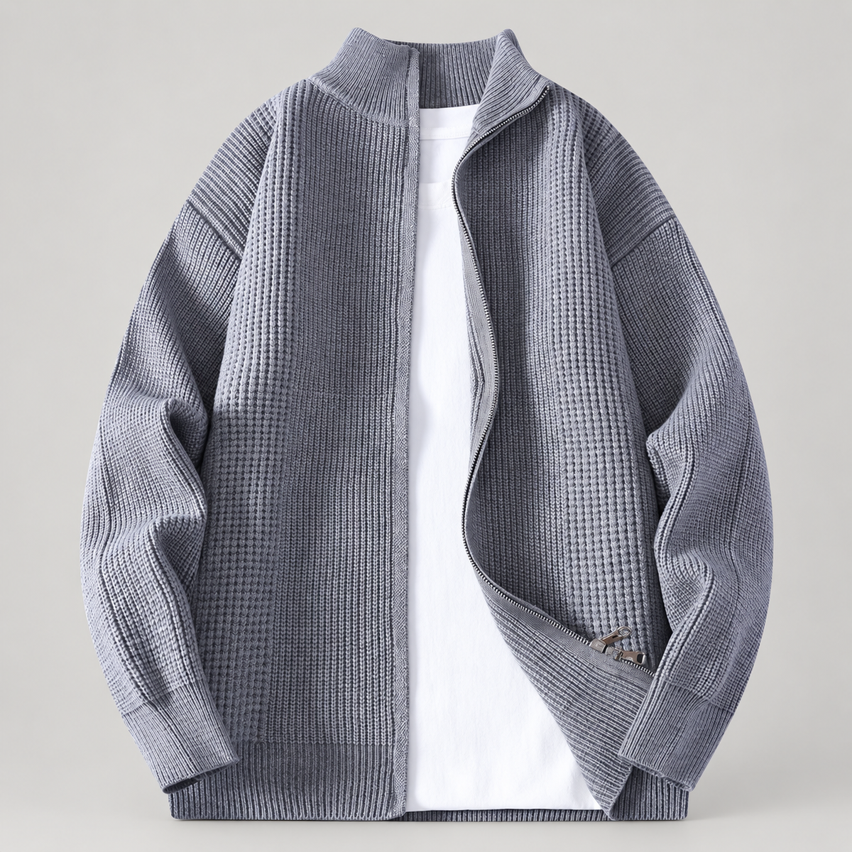 Blaise Men’s Textured Rib-Knit Full-Zip Cardigan
