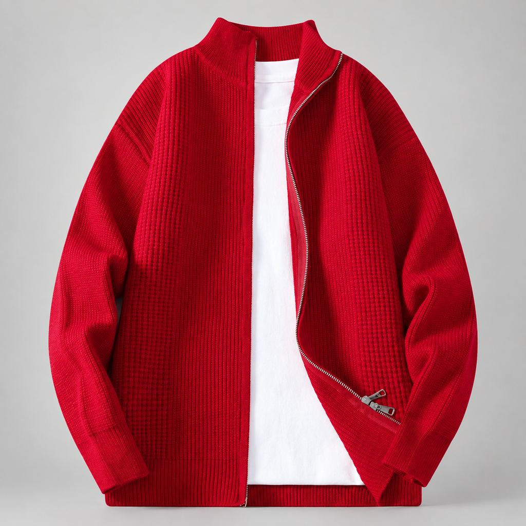 Blaise Men’s Textured Rib-Knit Full-Zip Cardigan