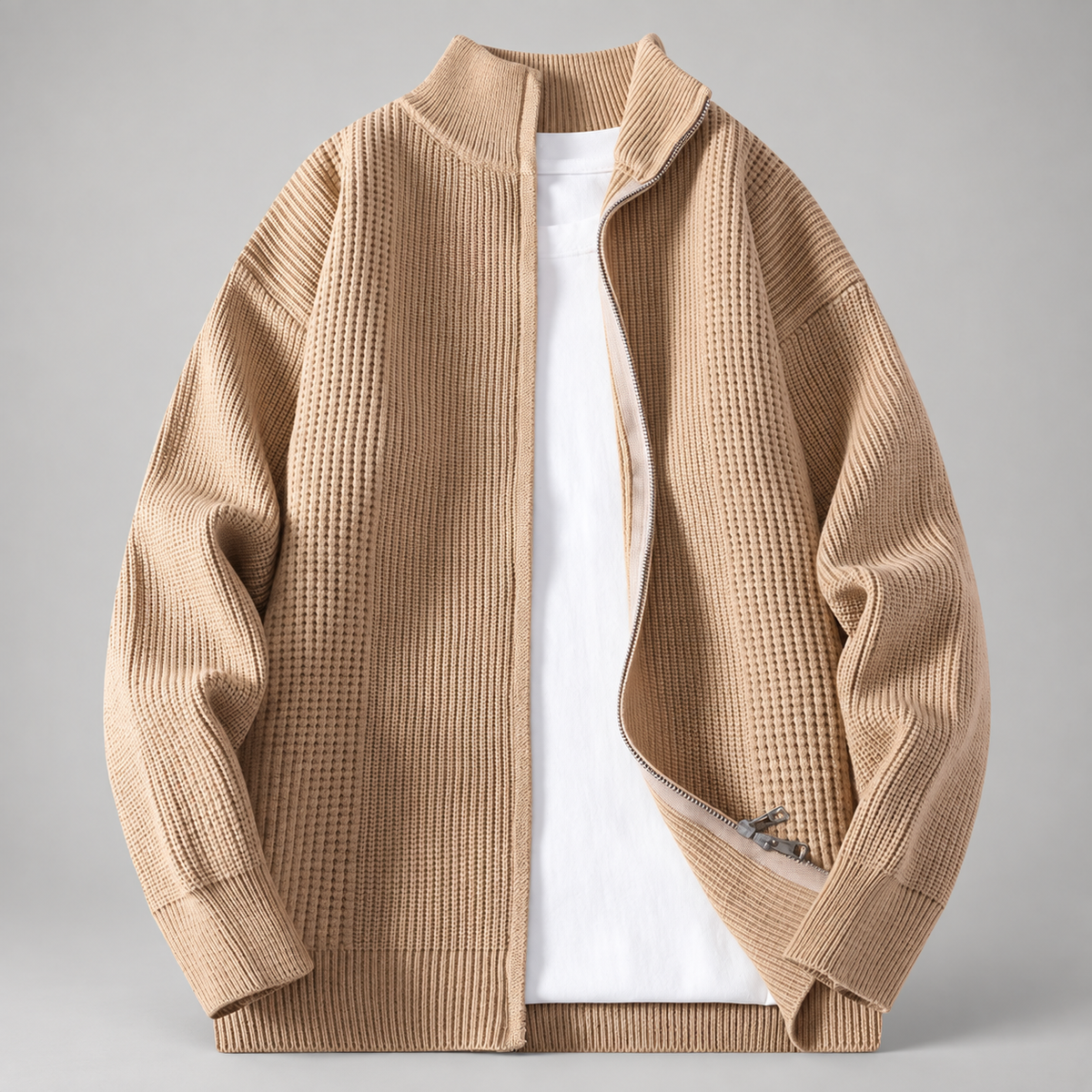 Blaise Men’s Textured Rib-Knit Full-Zip Cardigan
