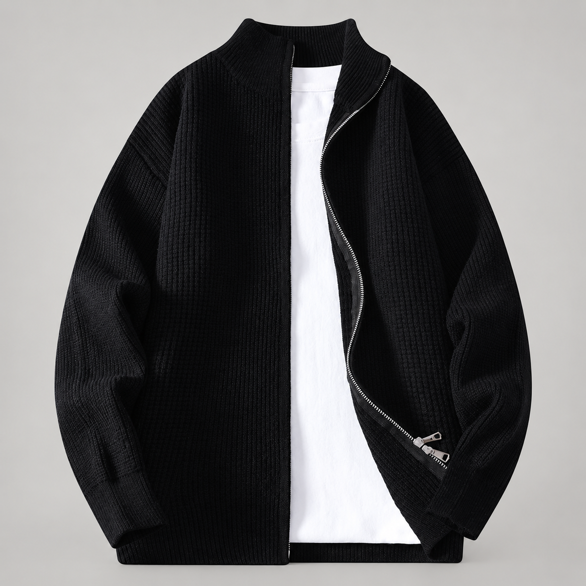Blaise Men’s Textured Rib-Knit Full-Zip Cardigan