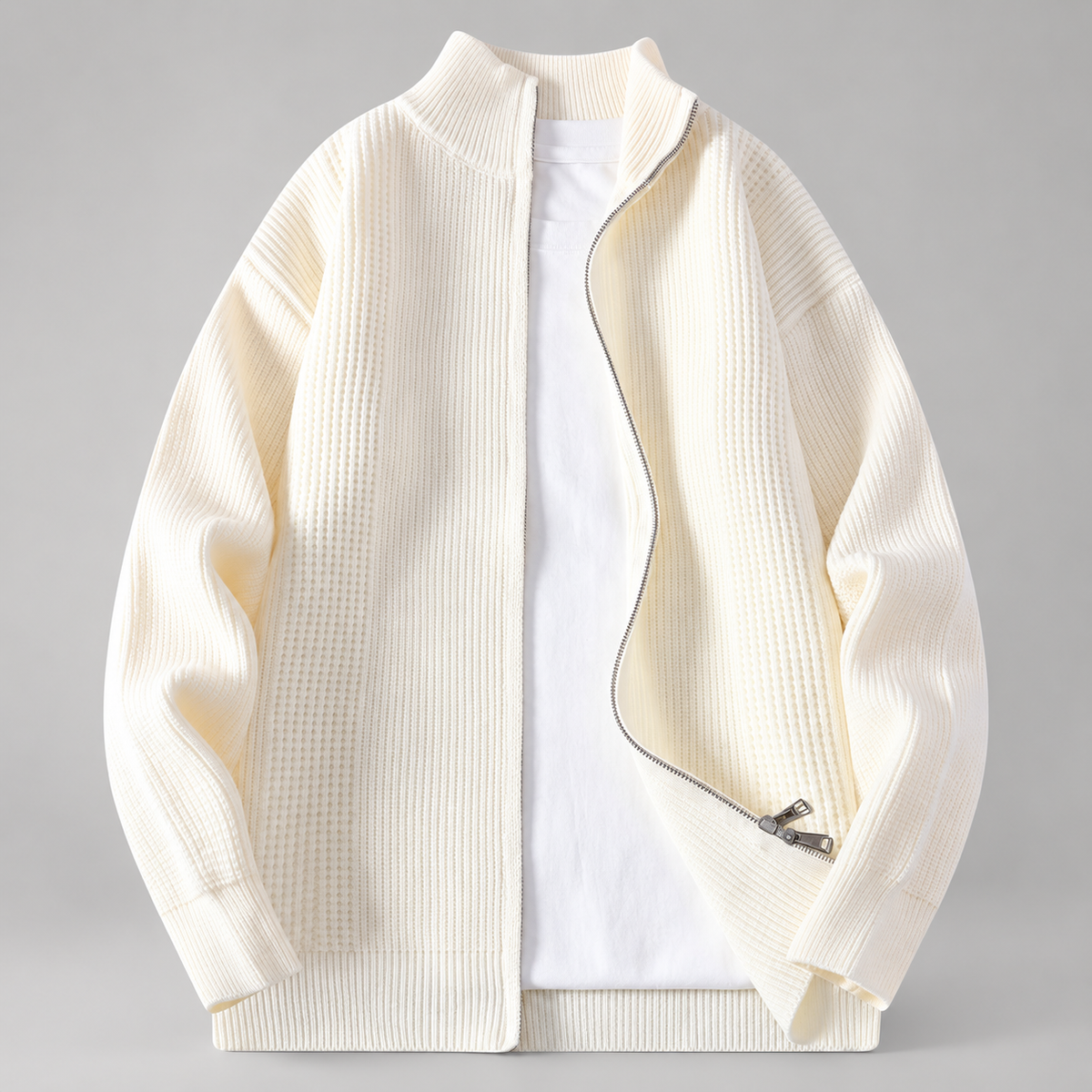 Blaise Men’s Textured Rib-Knit Full-Zip Cardigan