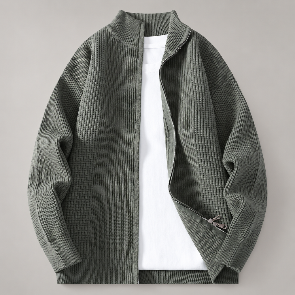 Blaise Men’s Textured Rib-Knit Full-Zip Cardigan