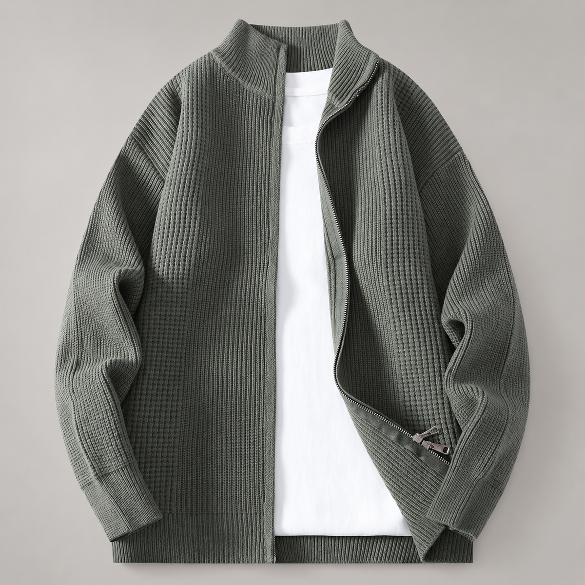 Blaise Men’s Textured Rib-Knit Full-Zip Cardigan