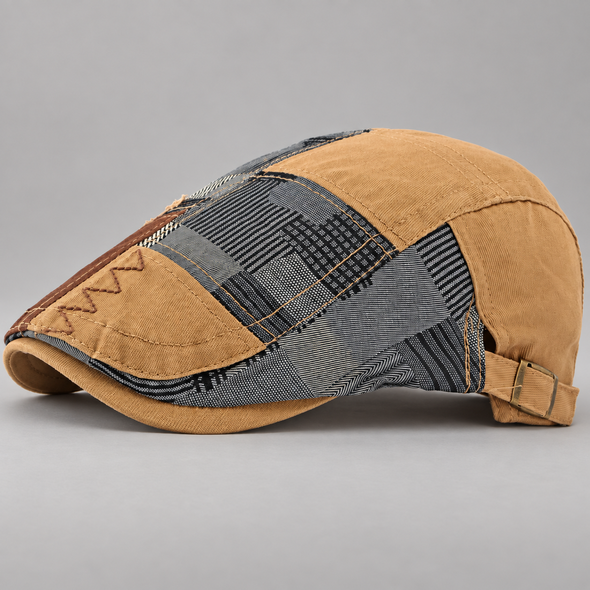 Bramwell Patchwork Flat Cap with Adjustable Back Strap