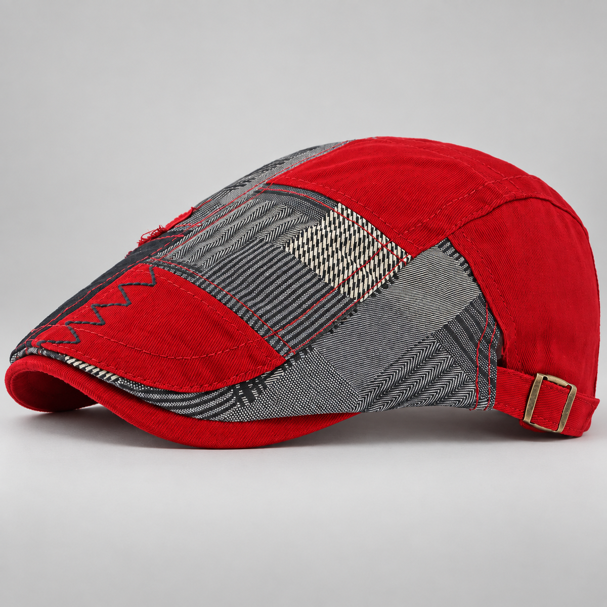 Bramwell Patchwork Flat Cap with Adjustable Back Strap
