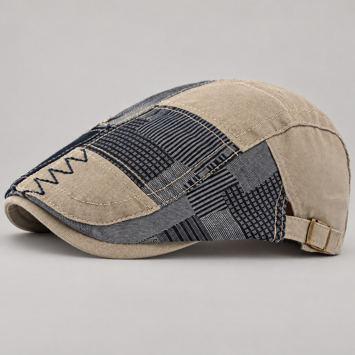 Bramwell Patchwork Flat Cap with Adjustable Back Strap
