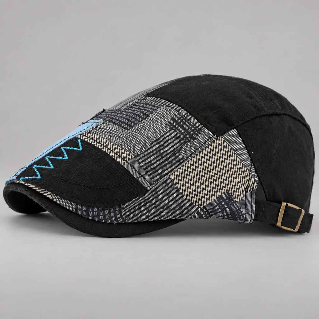 Bramwell Patchwork Flat Cap with Adjustable Back Strap