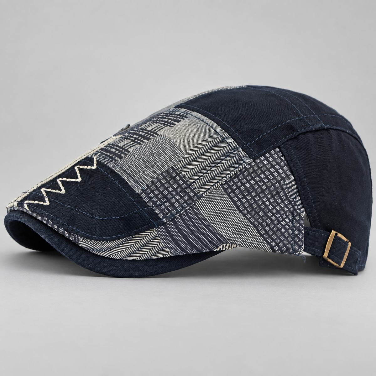 Bramwell Patchwork Flat Cap with Adjustable Back Strap
