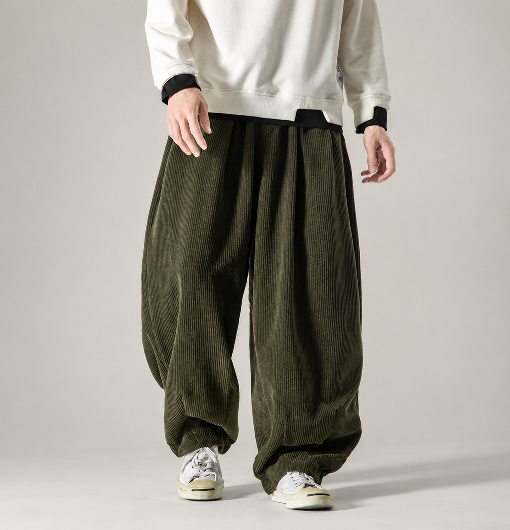 Brenner Drawstring Wide-Leg Corduroy Pants