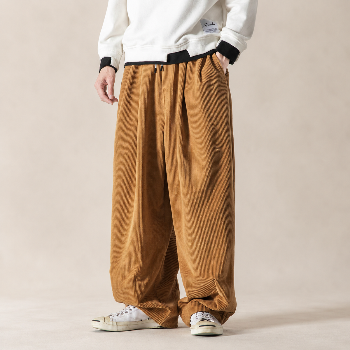 Brenner Drawstring Wide-Leg Corduroy Pants