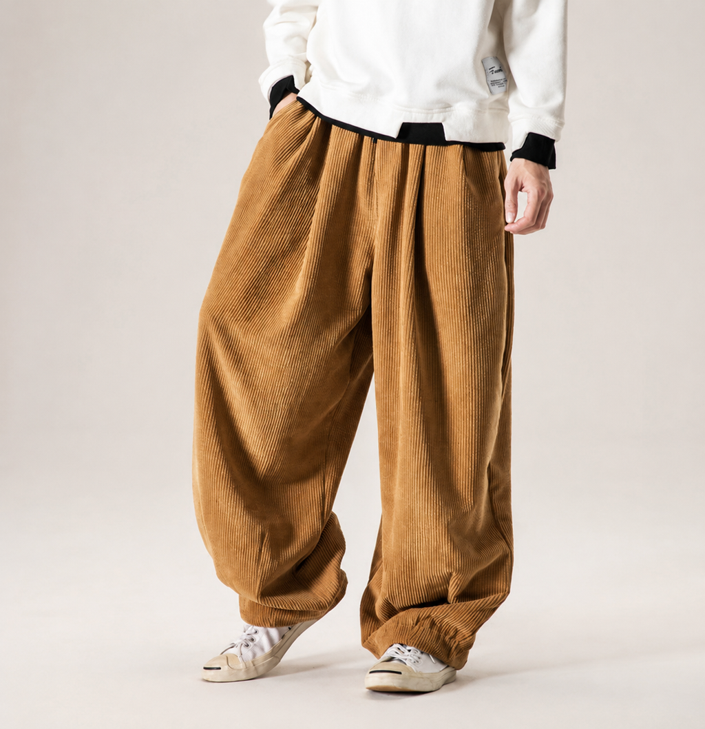 Brenner Drawstring Wide-Leg Corduroy Pants