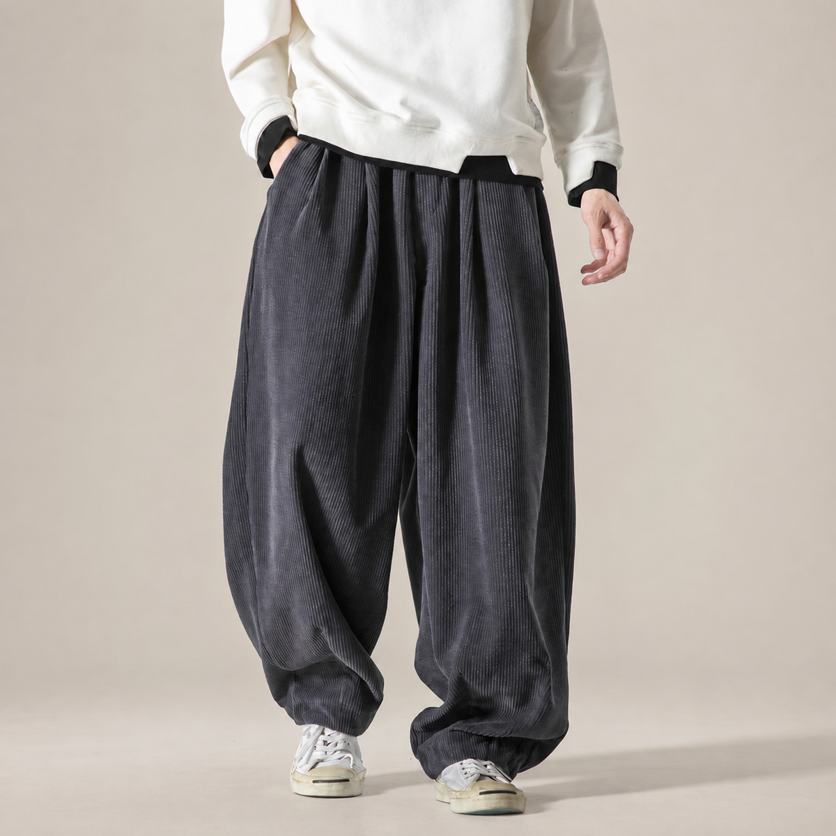 Brenner Drawstring Wide-Leg Corduroy Pants