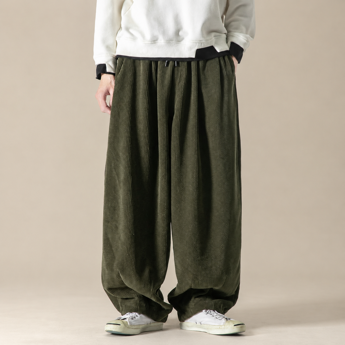Brenner Drawstring Wide-Leg Corduroy Pants