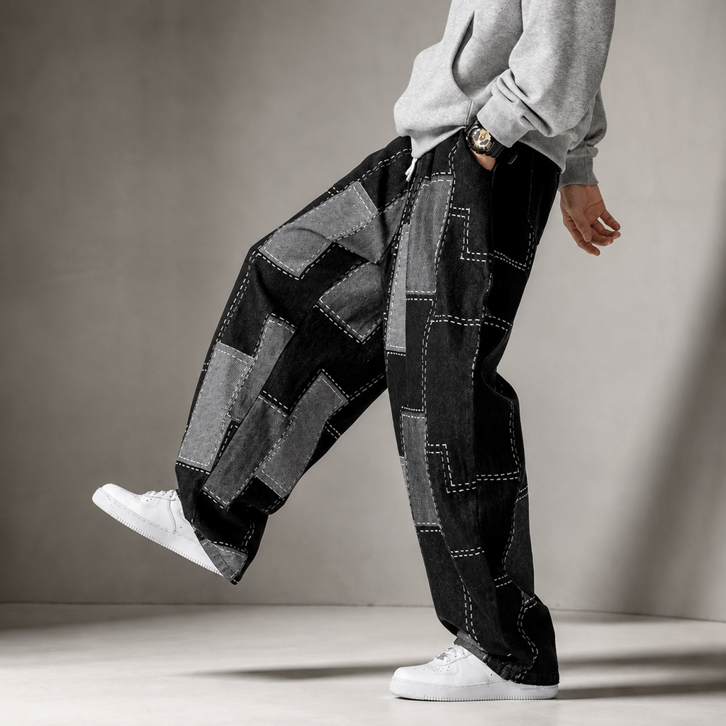Brooks Men's Patchwork Denim Jeans – Relaxed Fit Retro Stitched Pants