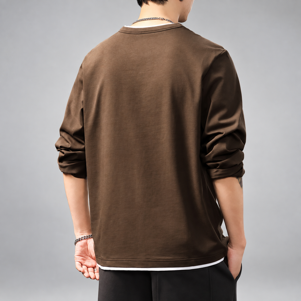 Oswin Men's Long Sleeve Henley Shirt with Two-Button Neckline