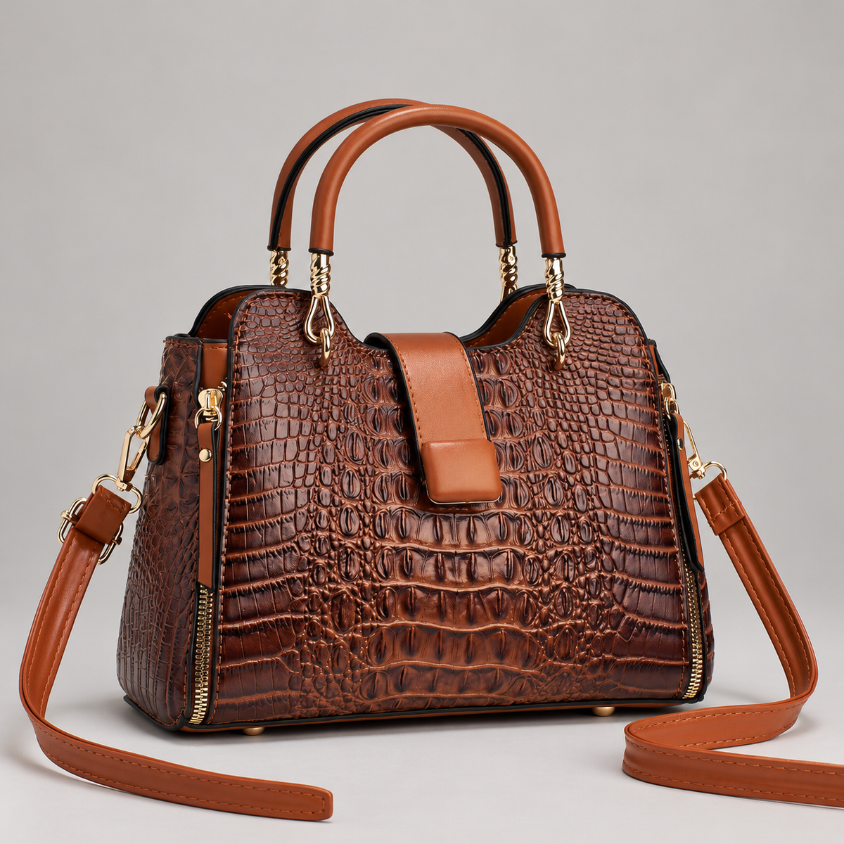 Ginevra Women’s Croc-Texture Top Handle Satchel with Shoulder Strap