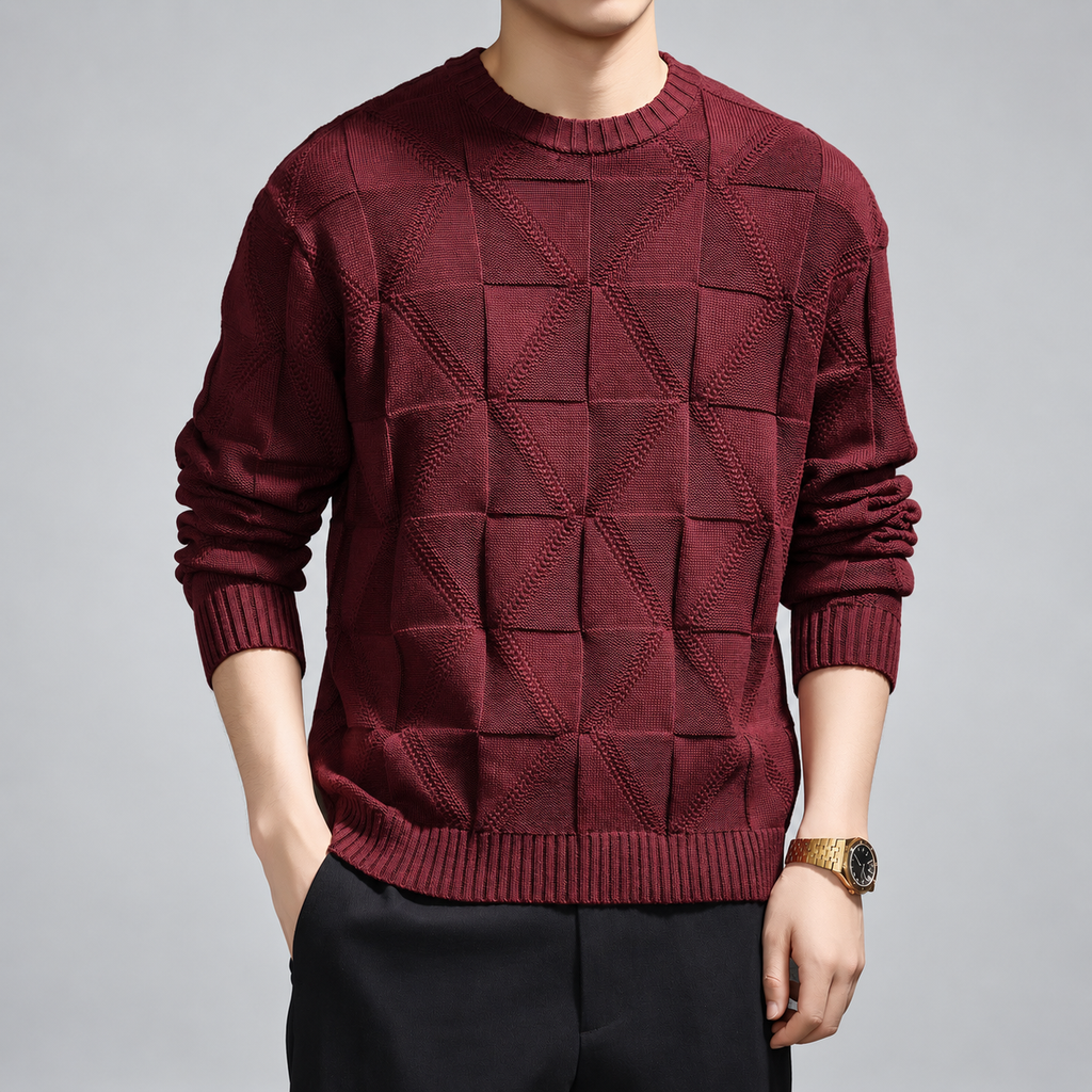 Albert Men's Geometric Textured Knit Crewneck Sweater