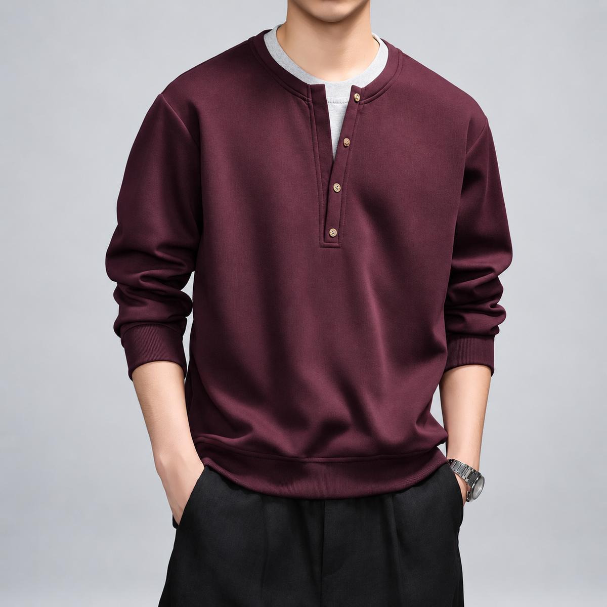Weston Men's Four-Button Henley Sweatshirt