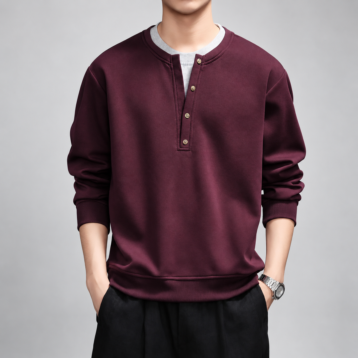 Weston Men's Four-Button Henley Sweatshirt