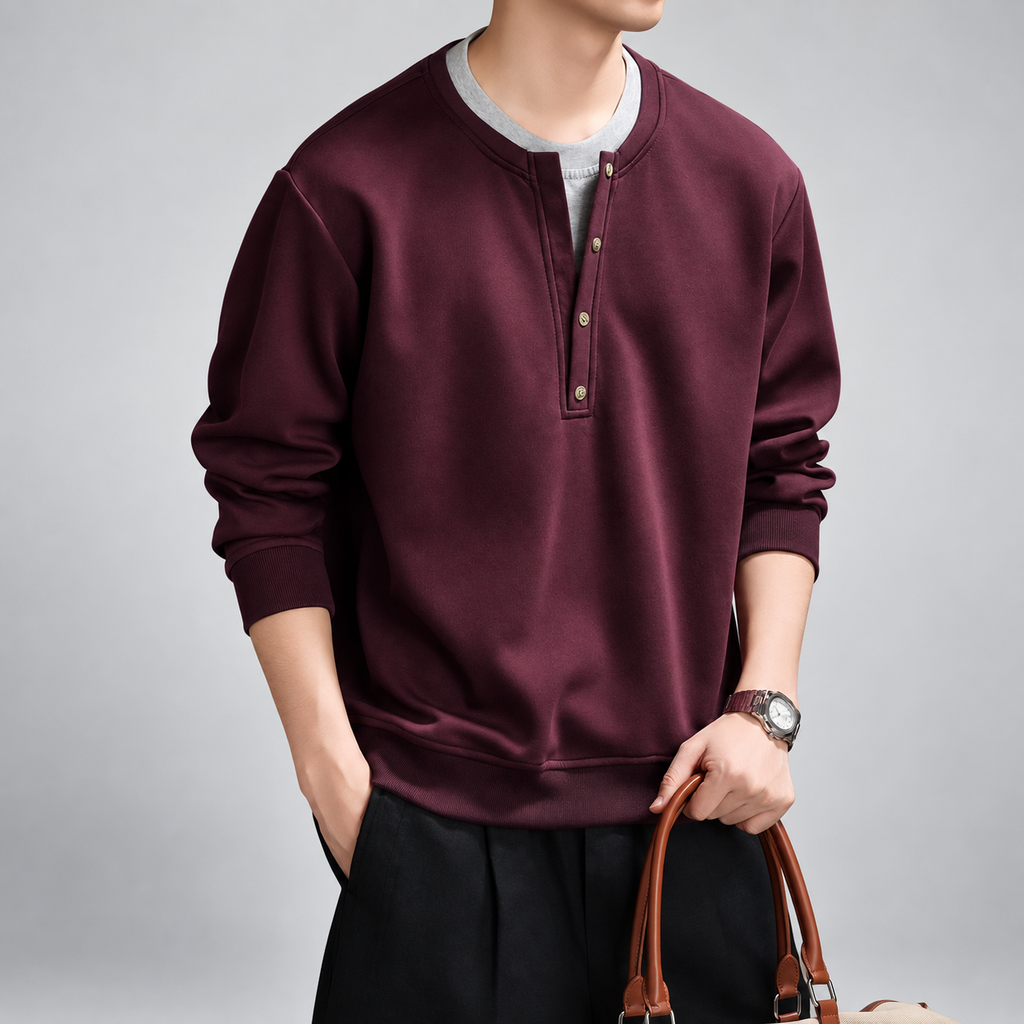 Weston Men's Four-Button Henley Sweatshirt