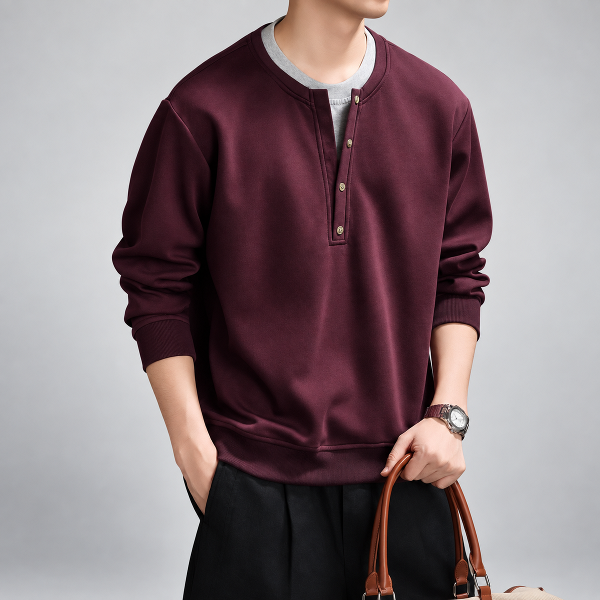 Weston Men's Four-Button Henley Sweatshirt