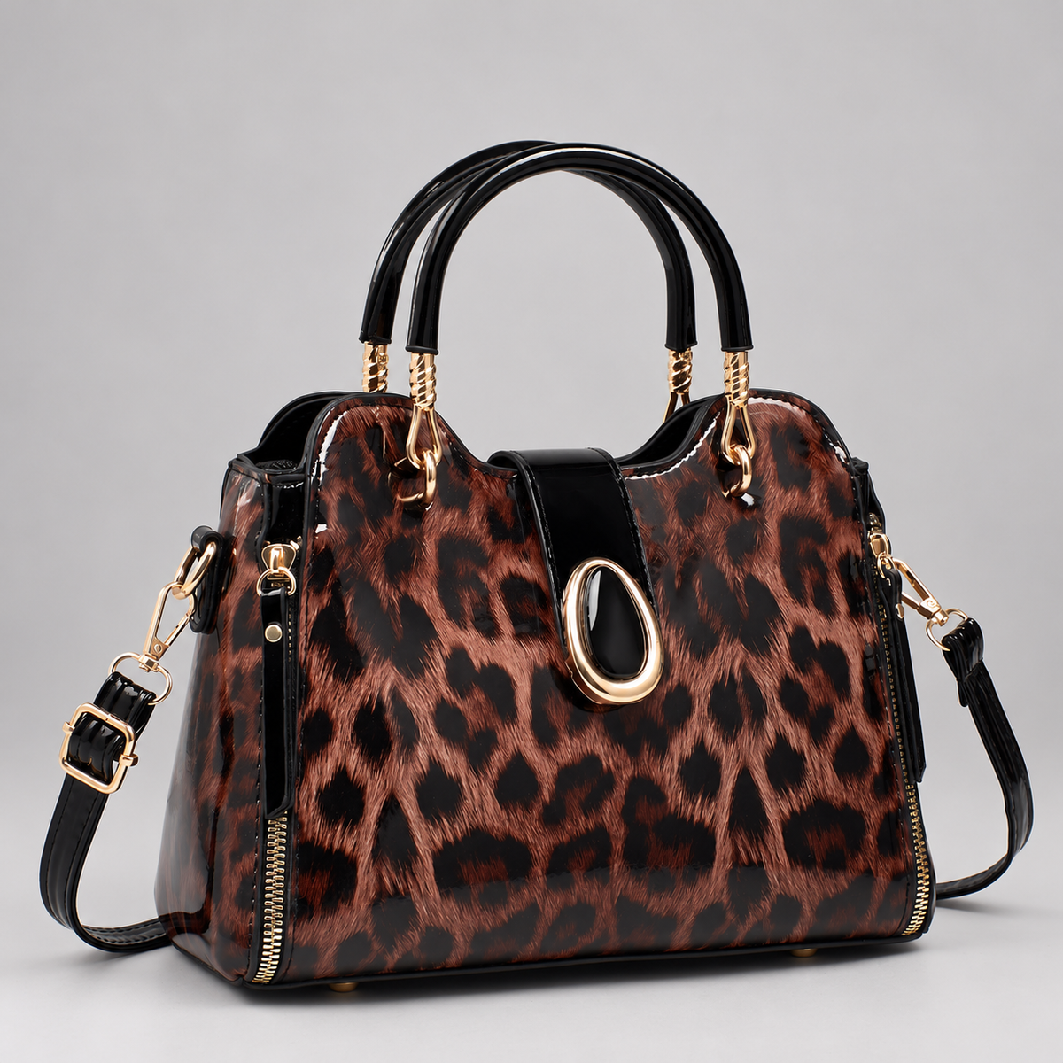 Aurora Women’s Glossy Leopard Print Shoulder Bag