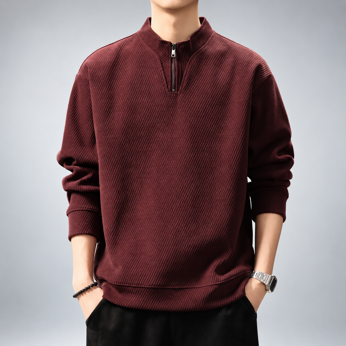 Tiziano Men's Diagonal Knit Quarter-Zip Sweater