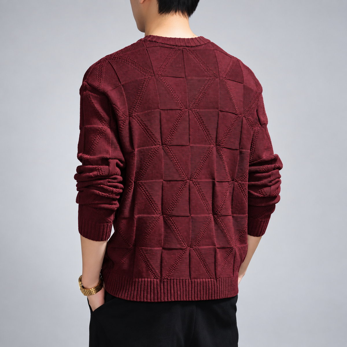 Albert Men's Geometric Textured Knit Crewneck Sweater