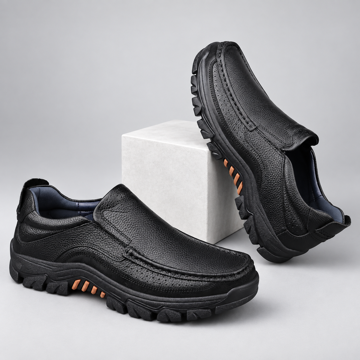Caleb Men’s Leather-Look Slip-On Moc-Toe Casual Loafers