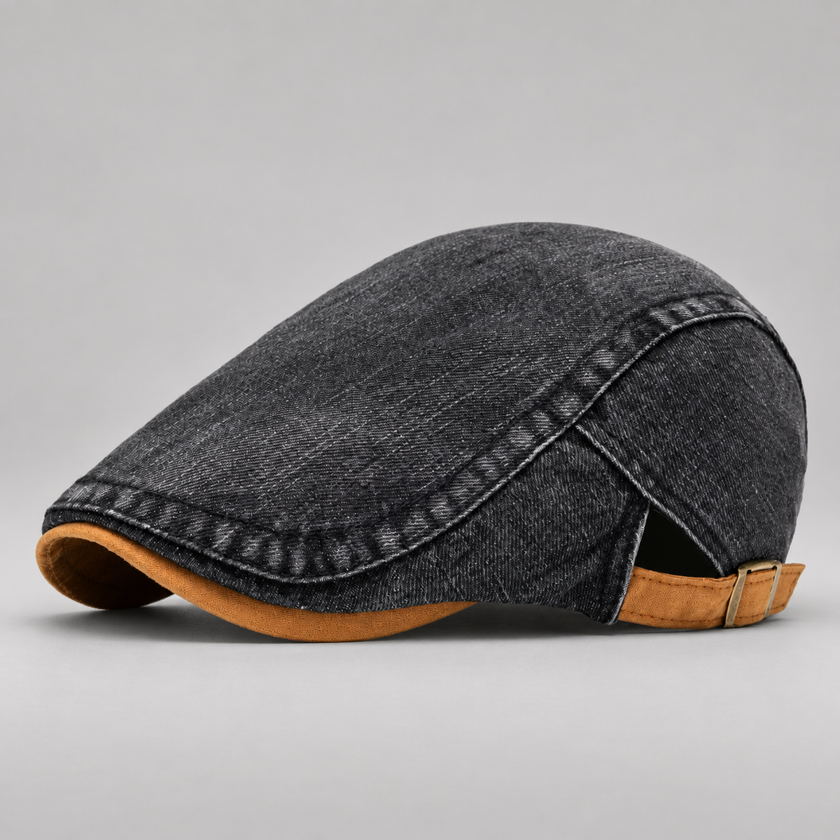 Caleb Washed Denim-Style Flat Cap with Contrast Trim