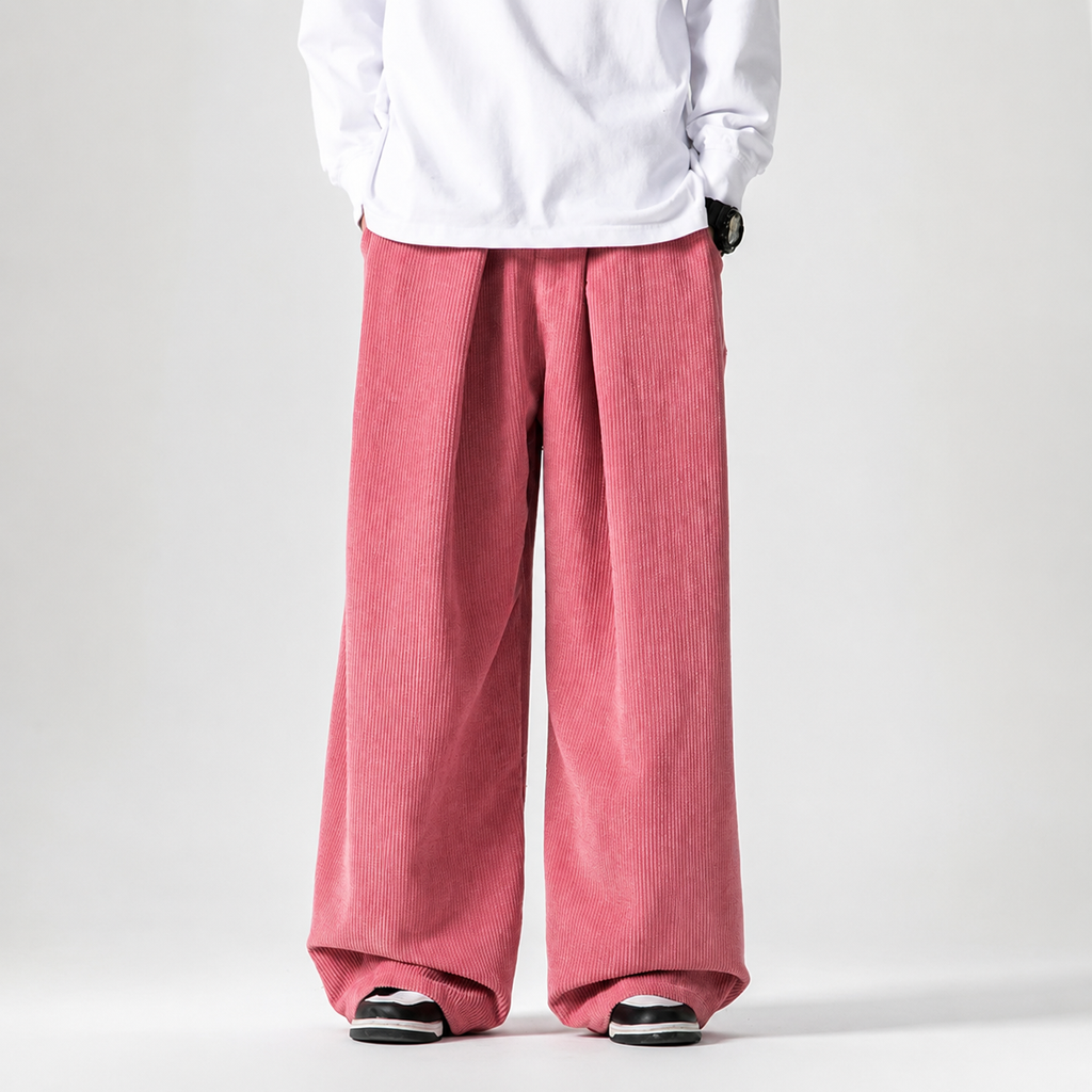 Caleb Men's Corduroy Pants – Relaxed Wide Leg Drawstring Casual Trousers