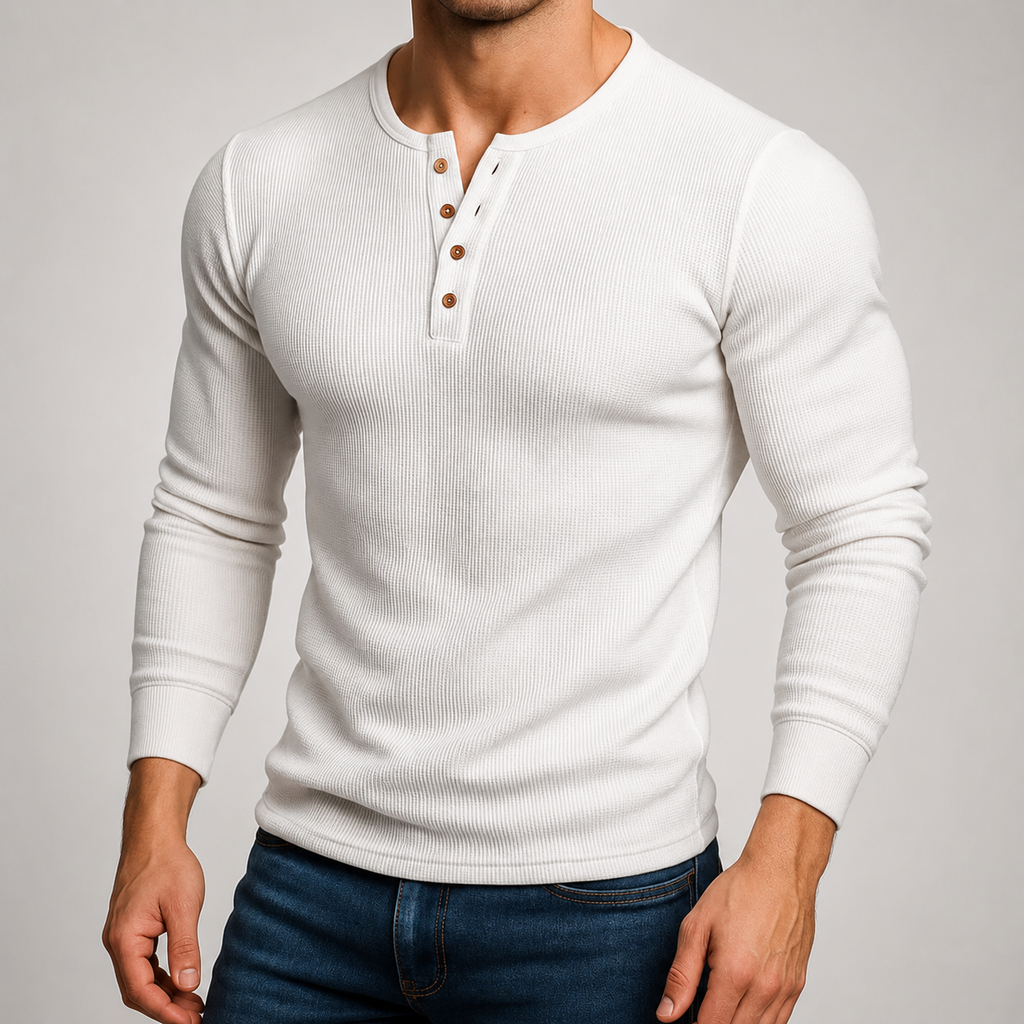 Caleb Men’s Waffle-Knit Henley Long-Sleeve Shirt