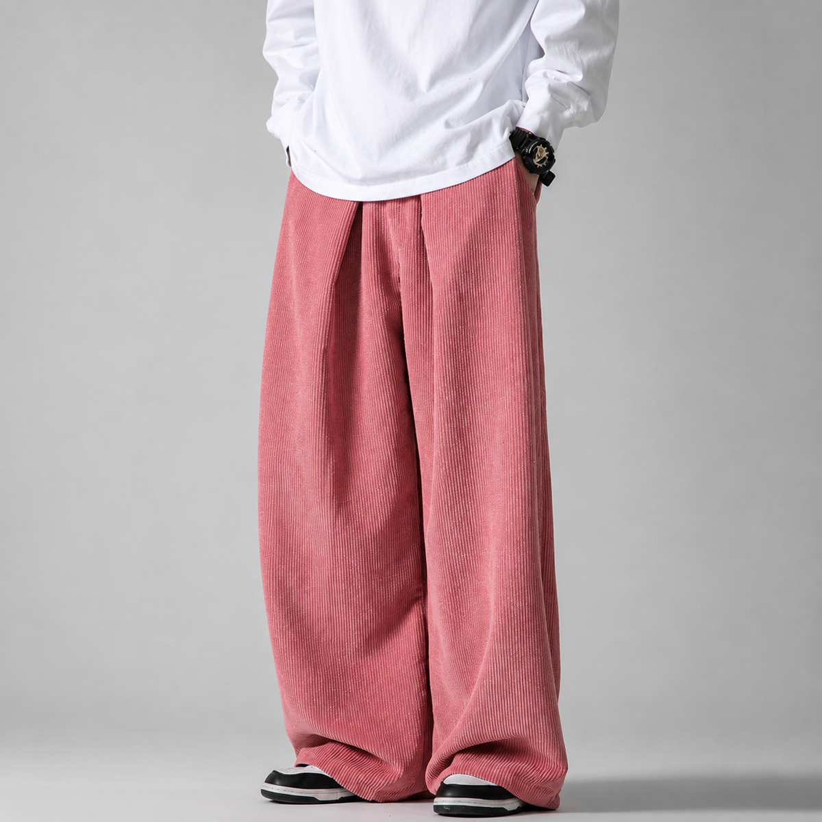 Caleb Men's Corduroy Pants – Relaxed Wide Leg Drawstring Casual Trousers