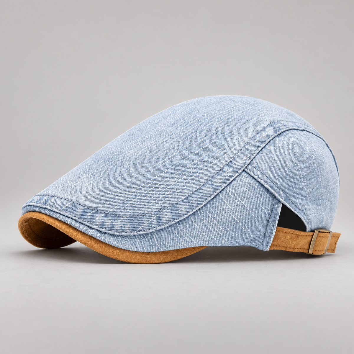 Caleb Washed Denim-Style Flat Cap with Contrast Trim
