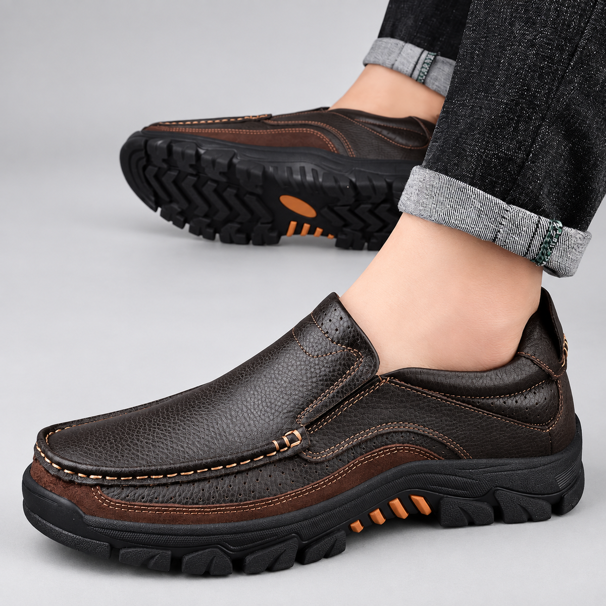 Caleb Men’s Leather-Look Slip-On Moc-Toe Casual Loafers