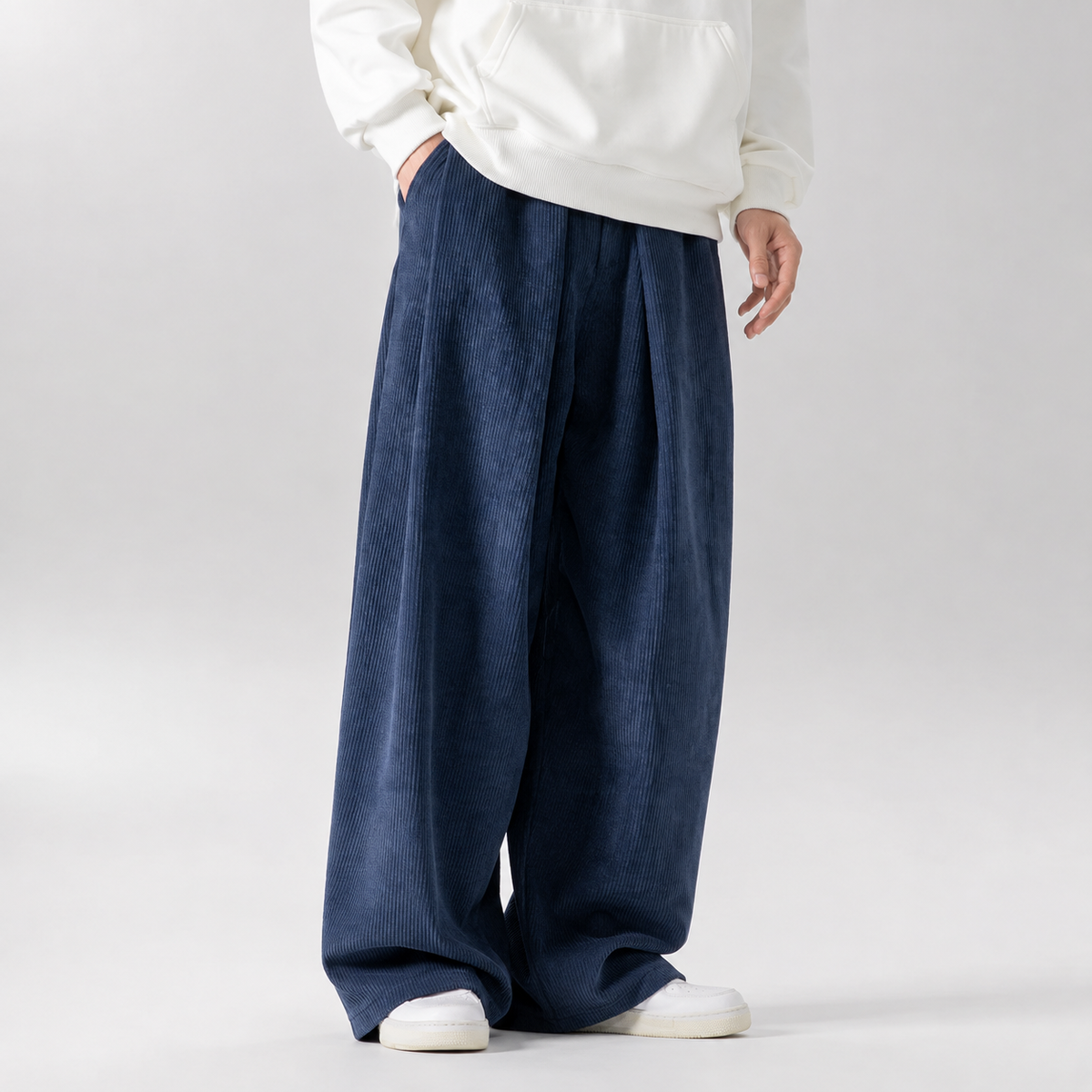 Caleb Men's Corduroy Pants – Relaxed Wide Leg Drawstring Casual Trousers