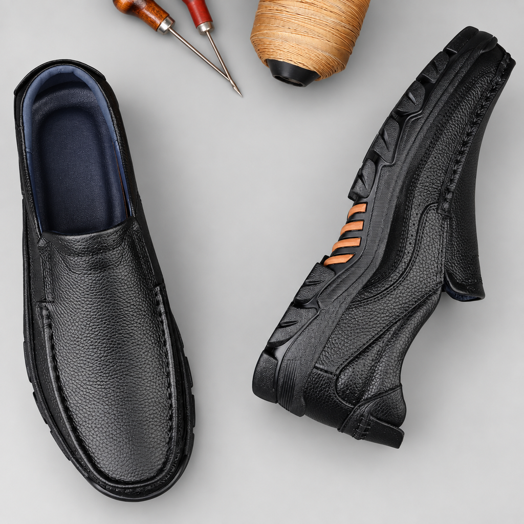 Caleb Men’s Leather-Look Slip-On Moc-Toe Casual Loafers