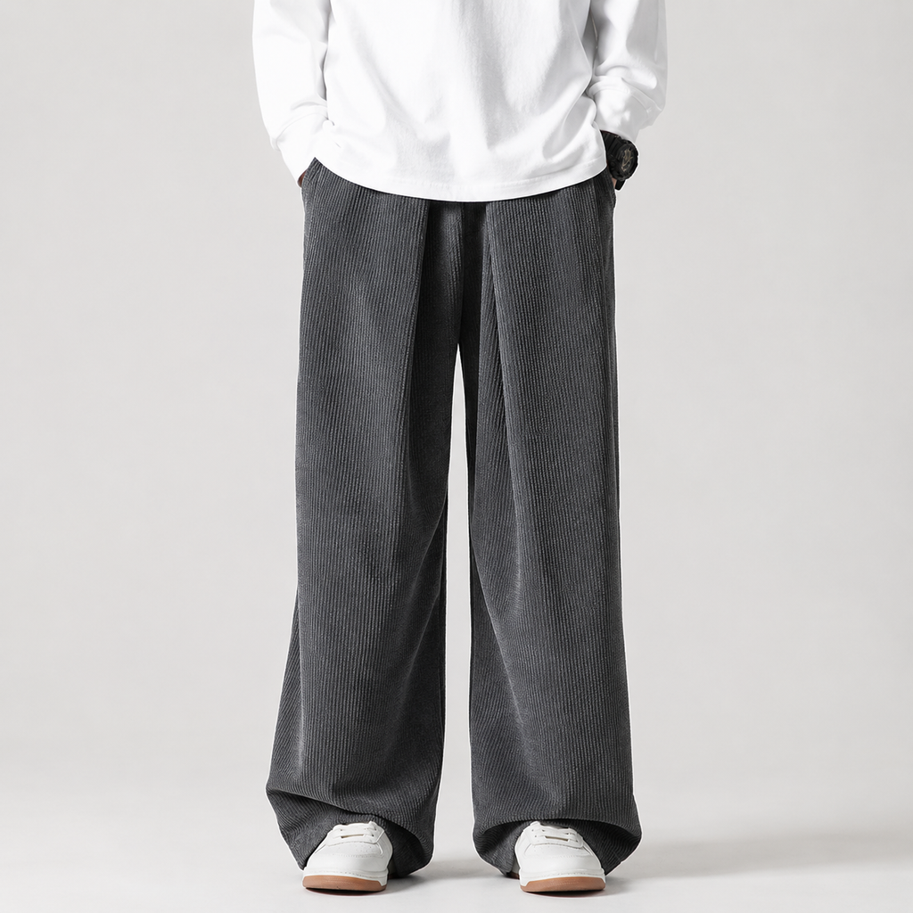 Caleb Men's Corduroy Pants – Relaxed Wide Leg Drawstring Casual Trousers