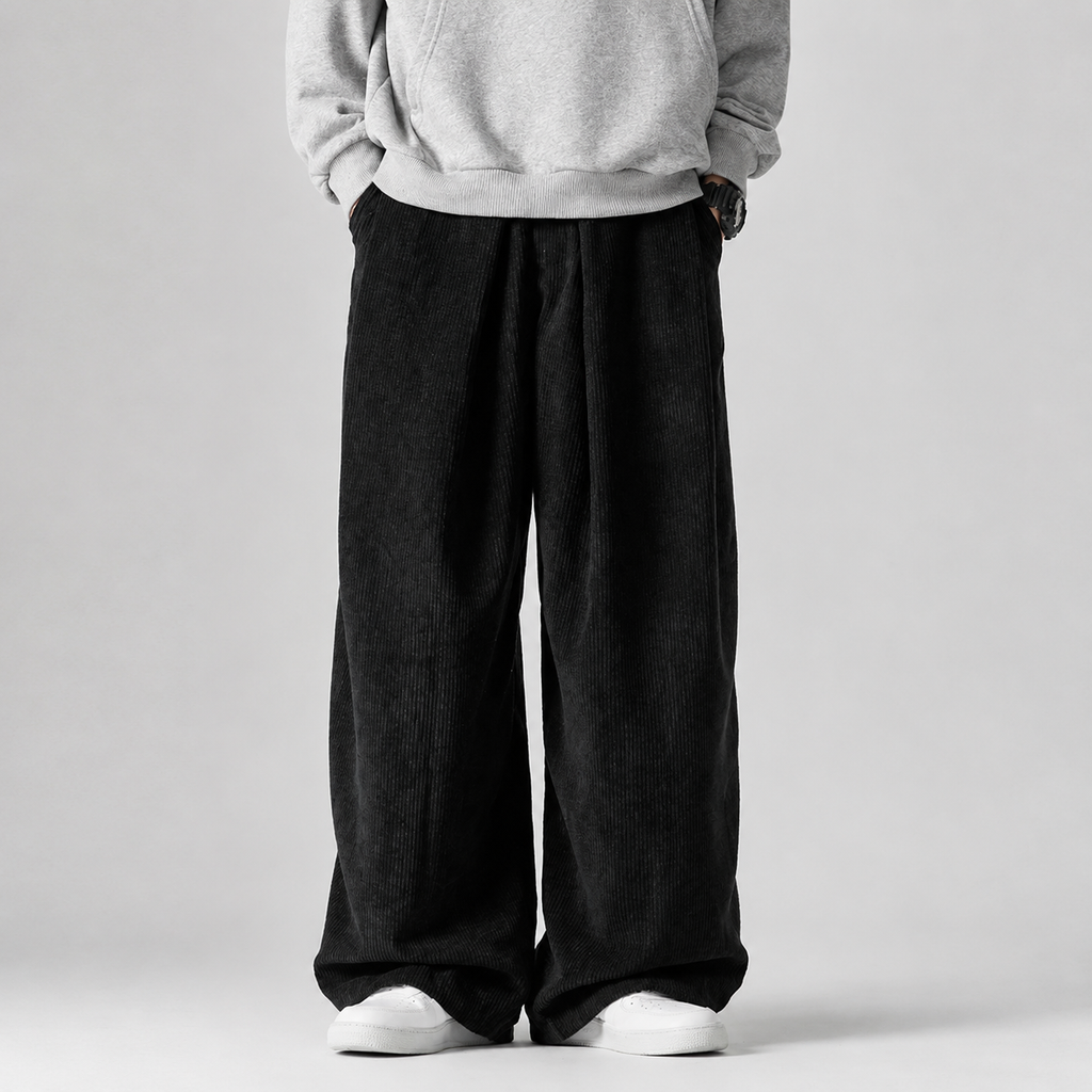 Caleb Men's Corduroy Pants – Relaxed Wide Leg Drawstring Casual Trousers