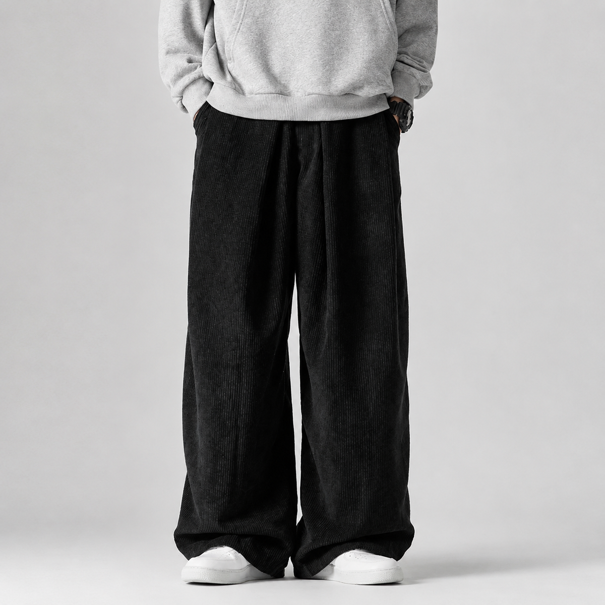 Caleb Men's Corduroy Pants – Relaxed Wide Leg Drawstring Casual Trousers