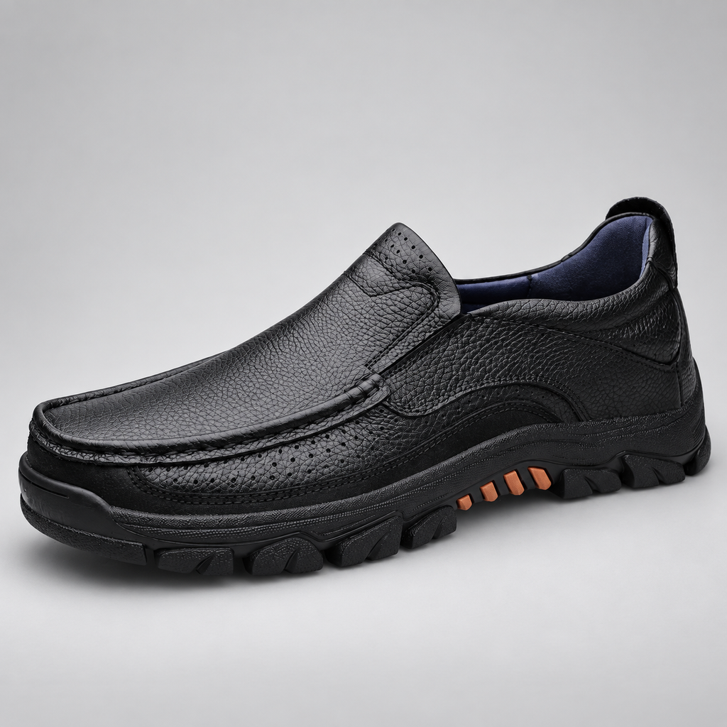 Caleb Men’s Leather-Look Slip-On Moc-Toe Casual Loafers