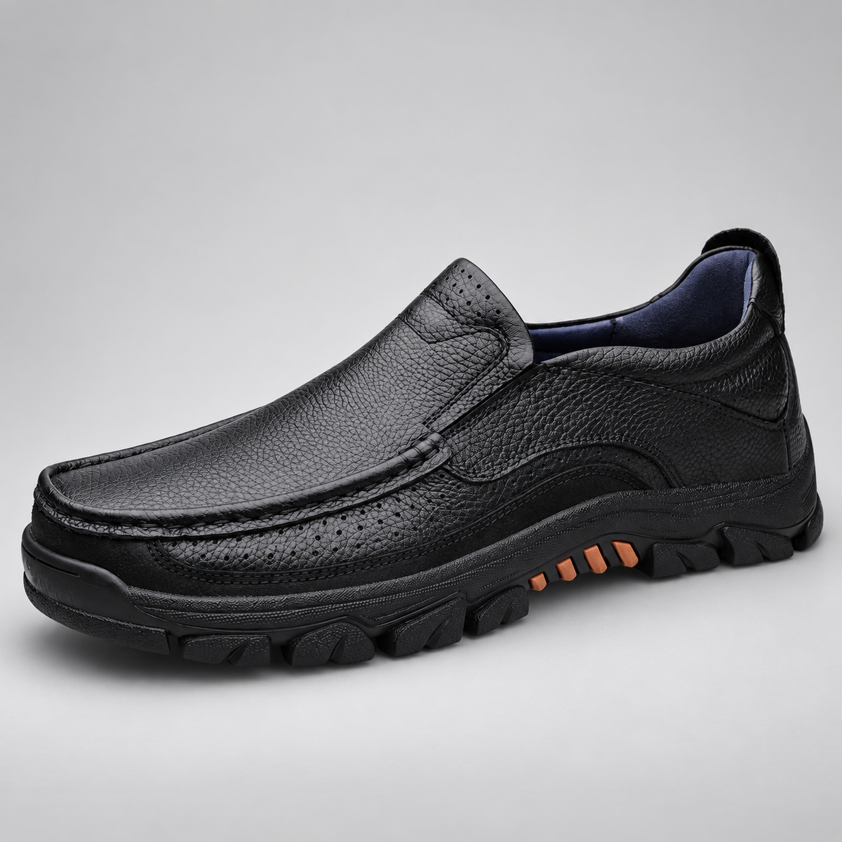 Caleb Men’s Leather-Look Slip-On Moc-Toe Casual Loafers
