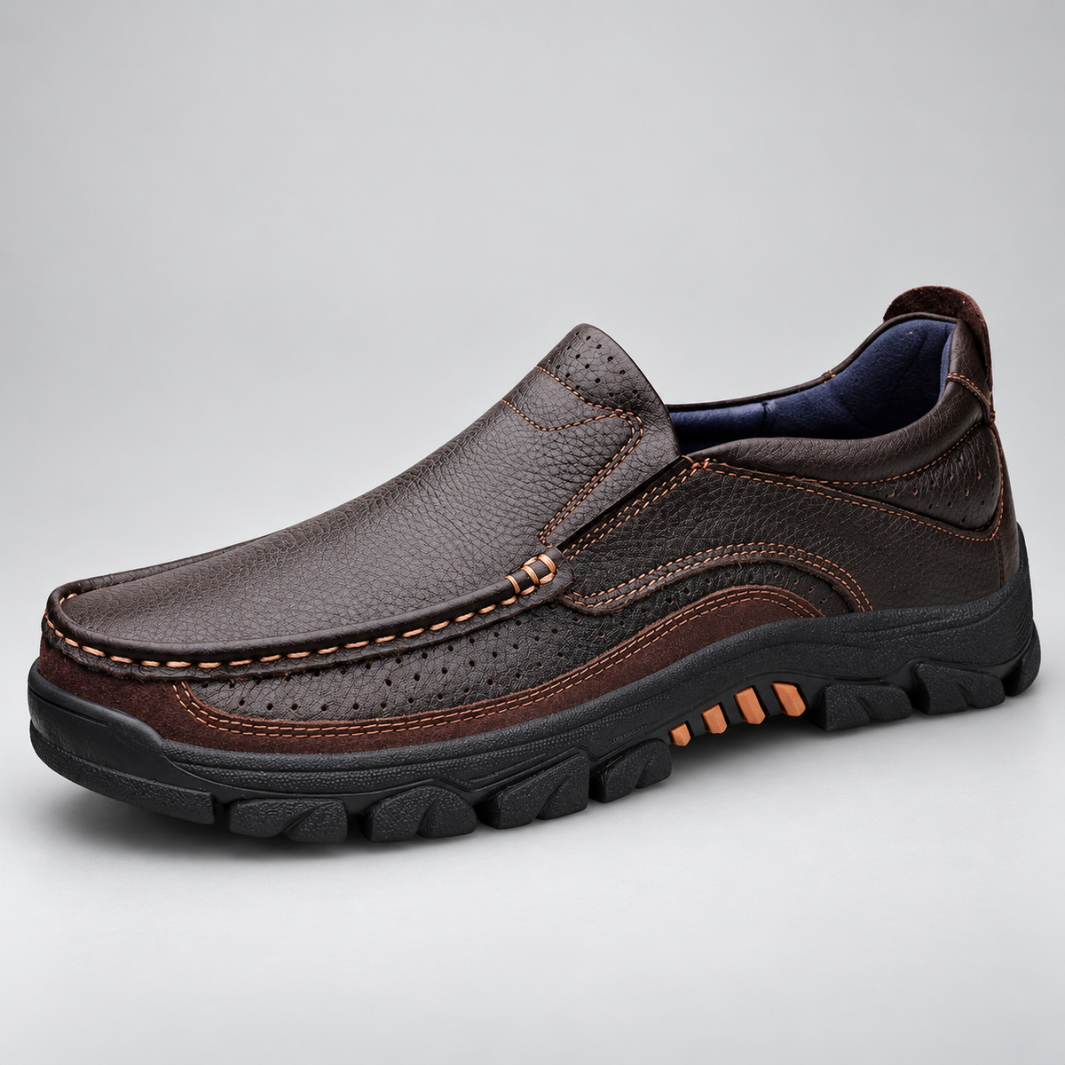Caleb Men’s Leather-Look Slip-On Moc-Toe Casual Loafers