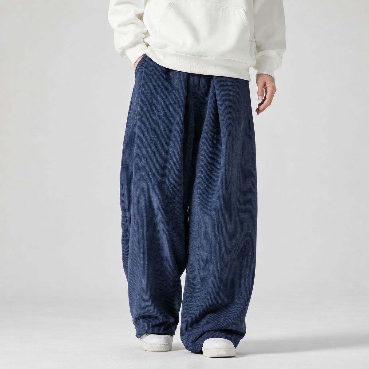 Caleb Men's Corduroy Pants – Relaxed Wide Leg Drawstring Casual Trousers