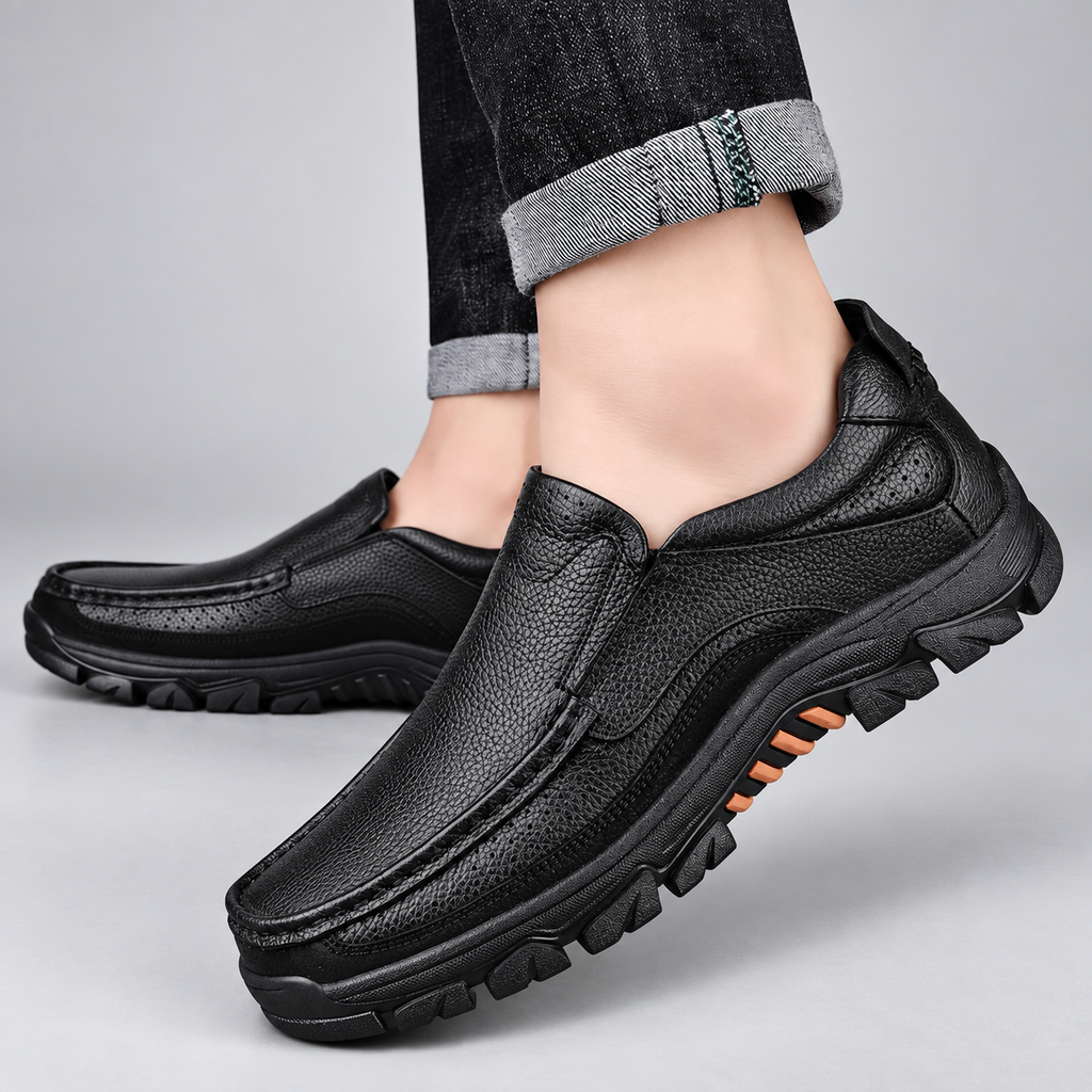 Caleb Men’s Leather-Look Slip-On Moc-Toe Casual Loafers