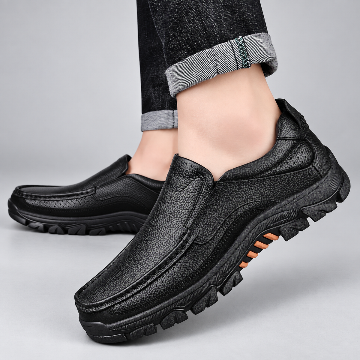 Caleb Men’s Leather-Look Slip-On Moc-Toe Casual Loafers
