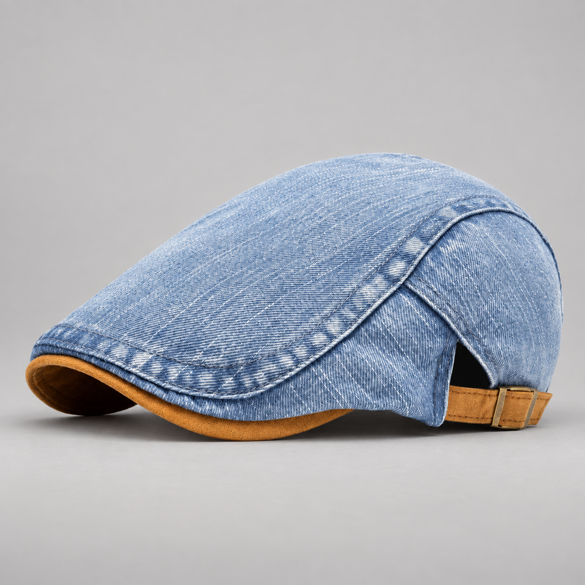 Caleb Washed Denim-Style Flat Cap with Contrast Trim